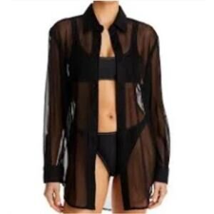 SOLID & STRIPED Sheer Black Button-Up Tunic